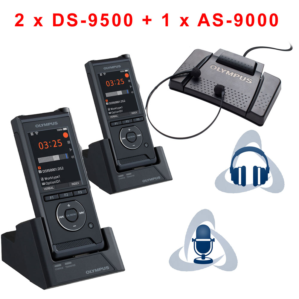 tempolympus-2xds-as-9x00 Sparset 2 x Diktiergerät DS-9500 + Wiedergabeset AS-9000